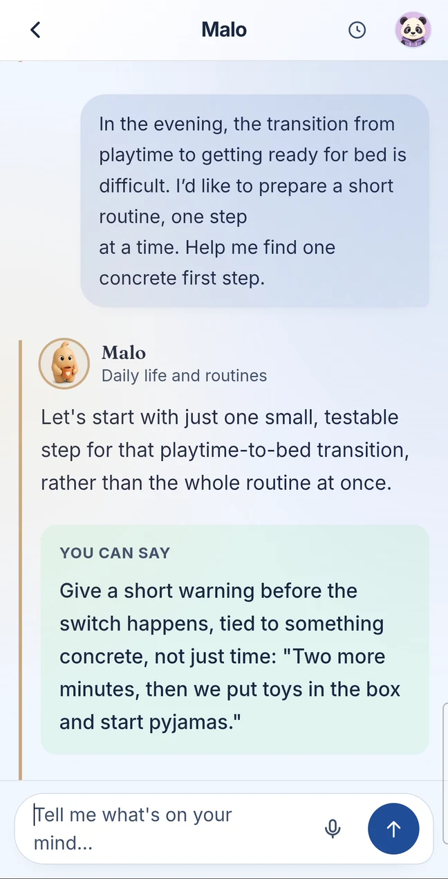 Malo replies to a request for help preparing bedtime