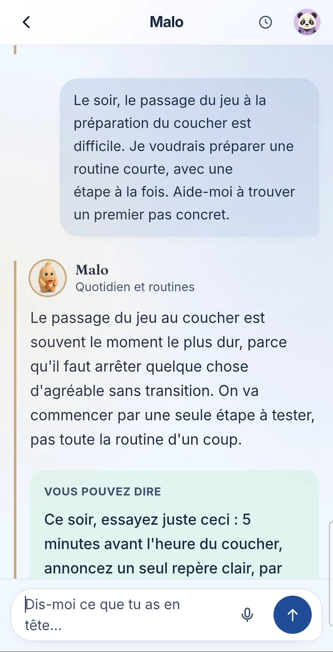Malo répond à une demande pour préparer le coucher