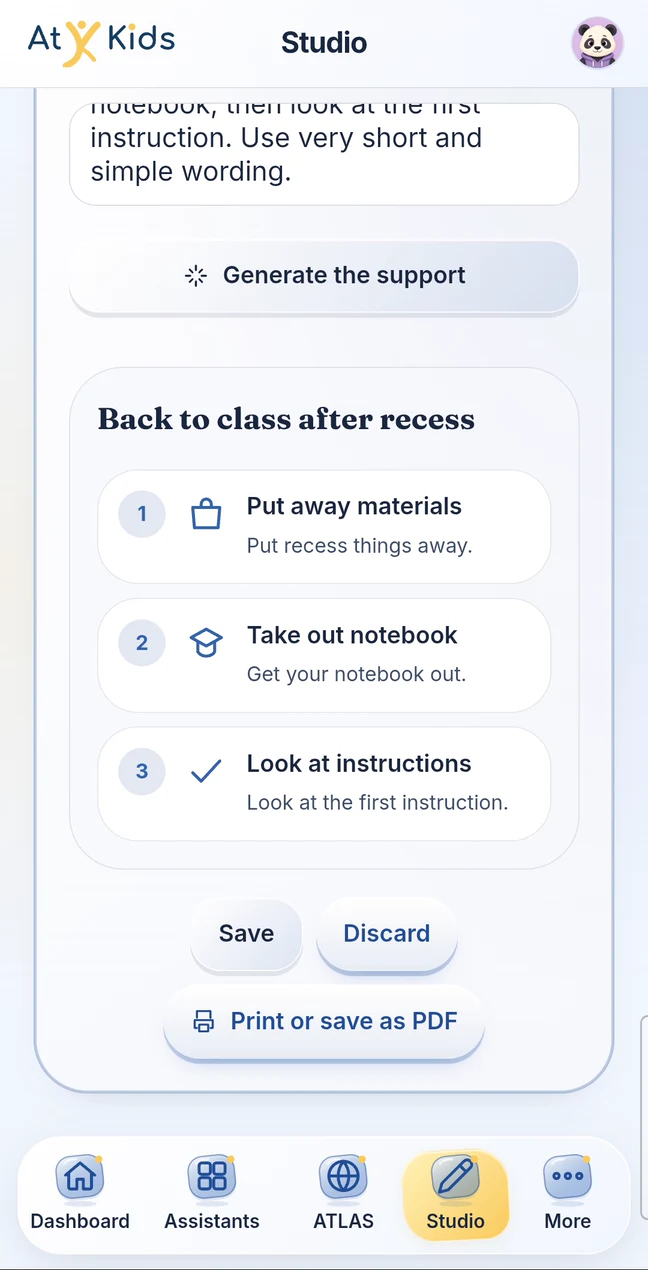 The Studio creates a visual support for returning to class